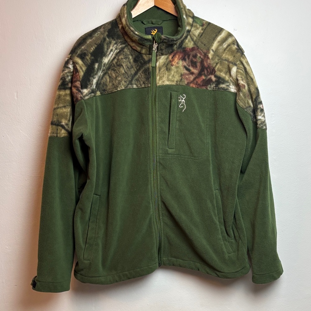 Browning Men’s Full-Zip Fleece Hunting Jacket Green Camo‎ Medium